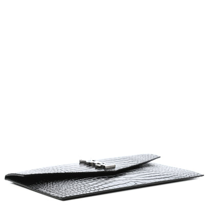 Saint Laurent Calfskin Crocodile Embossed Uptown Monogram Clutch Black 4 of 7