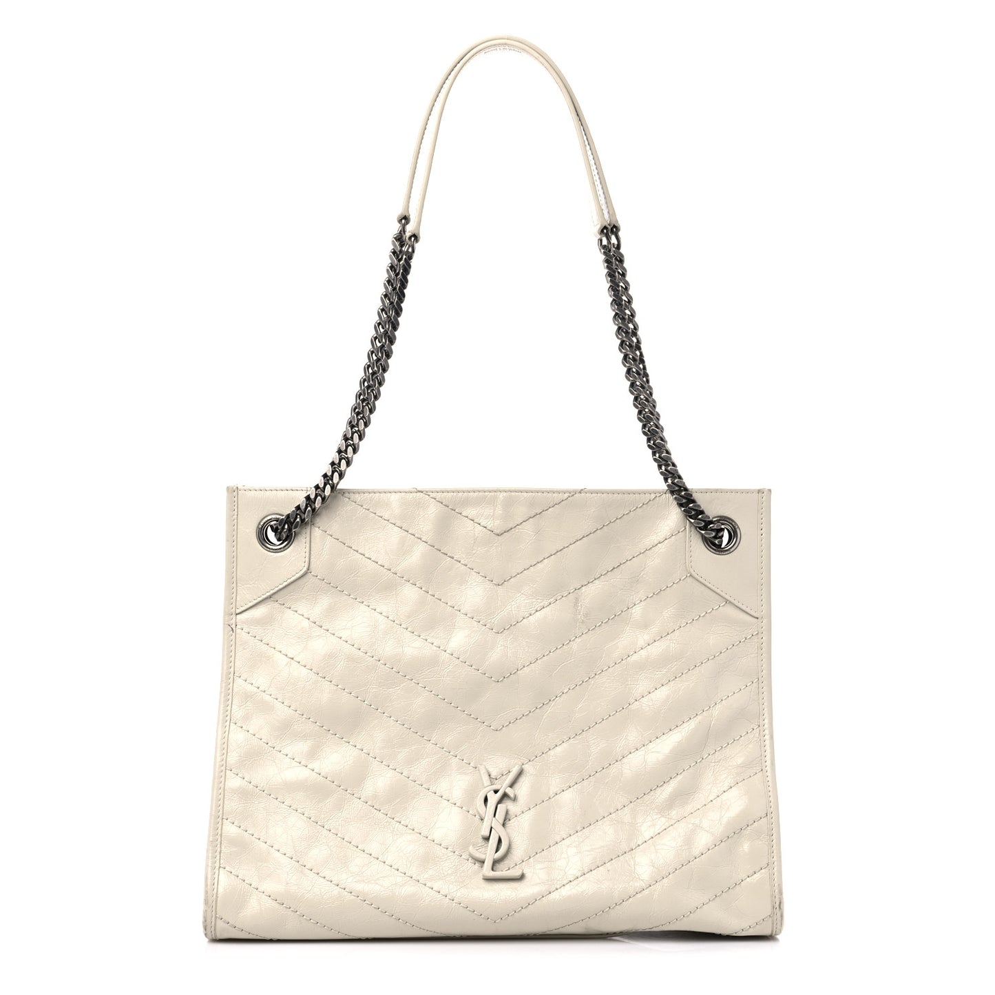 Crinkled Calfskin Matelasse Monogram Medium Niki Shopper Tote Crema Soft
