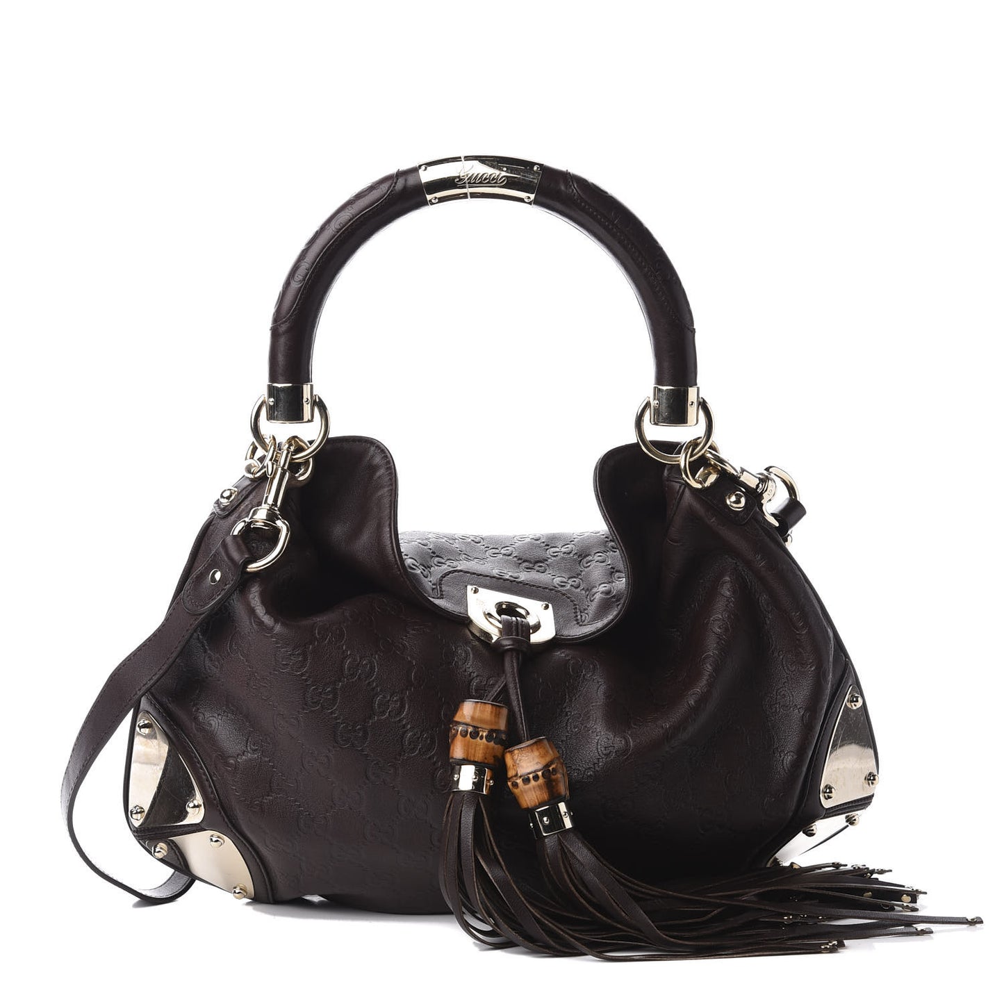 Guccissima Medium Indy Top Handle Hobo Dark Brown