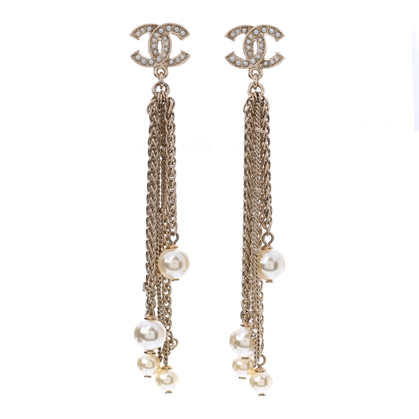 Pearl CC Multi Chain Drop Earrings Gold