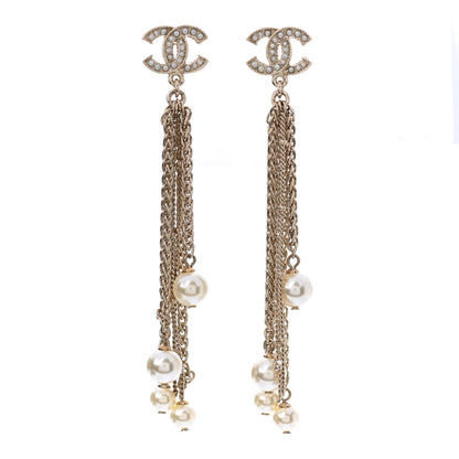 Chanel Pearl CC Multi Chain Drop Earrings Gold 1 of 4