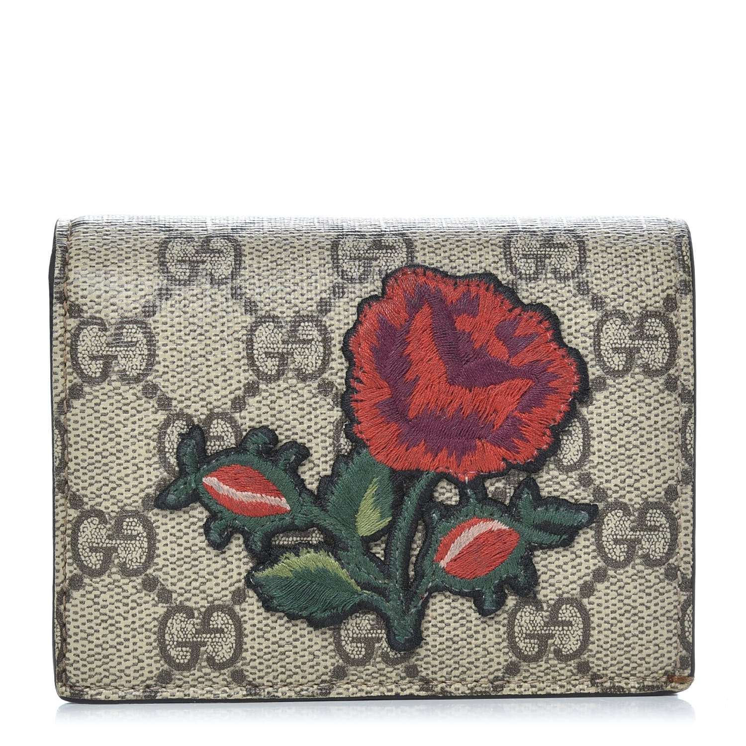 Gucci GG Supreme Monogram Rose Embroidered Print Card Case 1 of 8