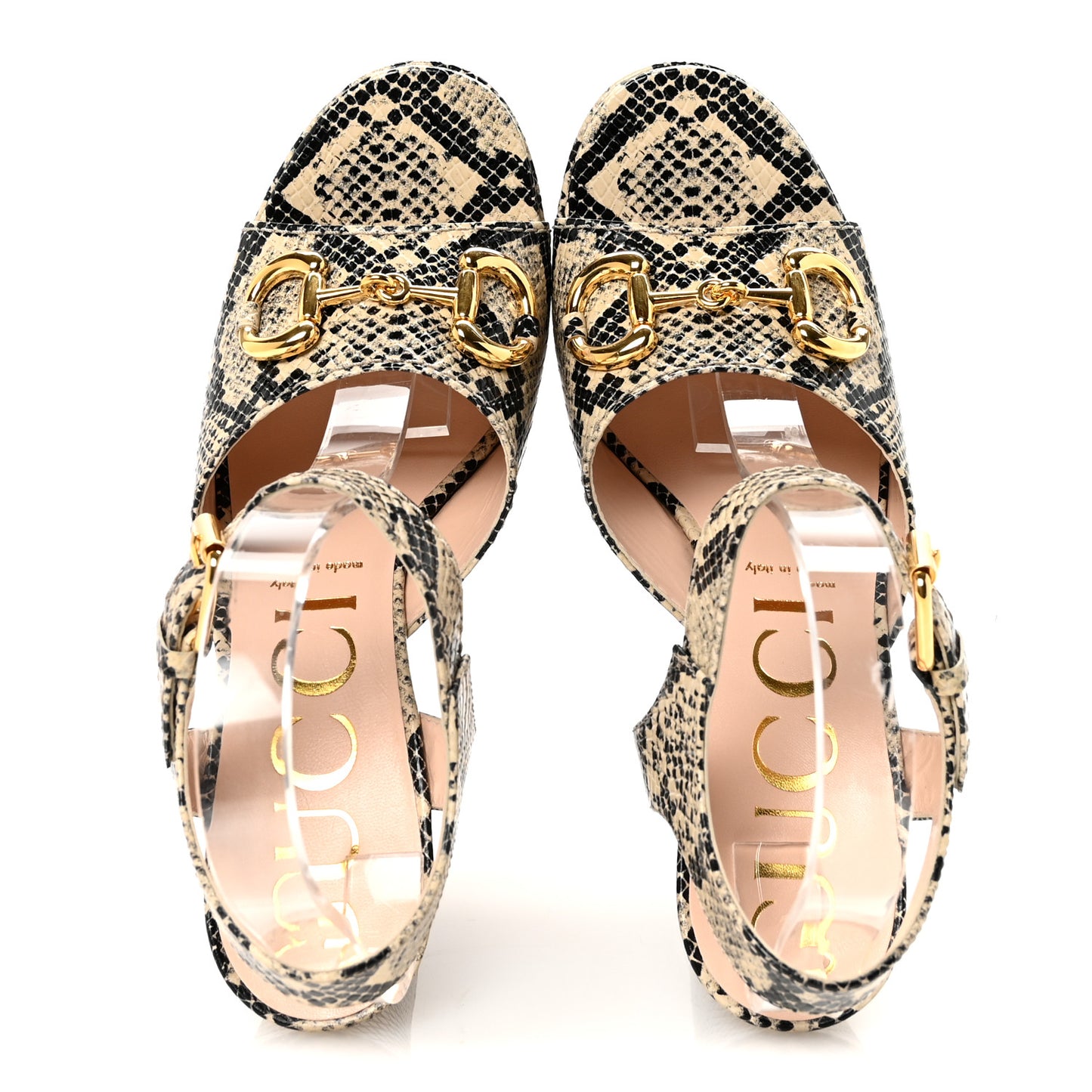 Calfskin Snakeskin Print Horsebit 40/135mm Platform Sandals 40.5 Beige Avana