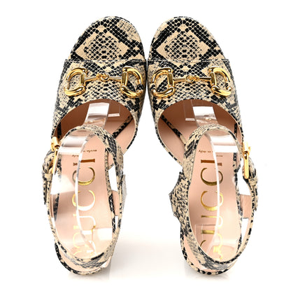 Gucci Calfskin Snakeskin Print Horsebit 40/135mm Platform Sandals 40.5 Beige Avana 2 of 10