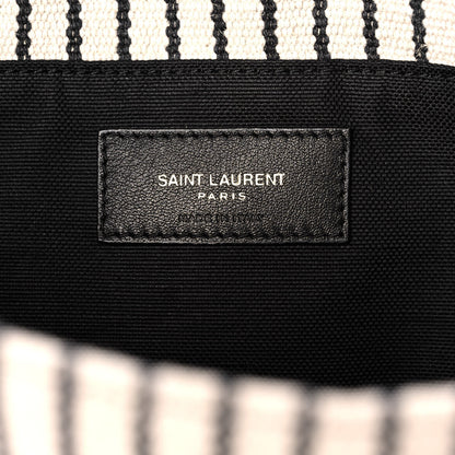 Saint Laurent Canvas Striped Toy Shopping Tote Grey Black 5 of 10