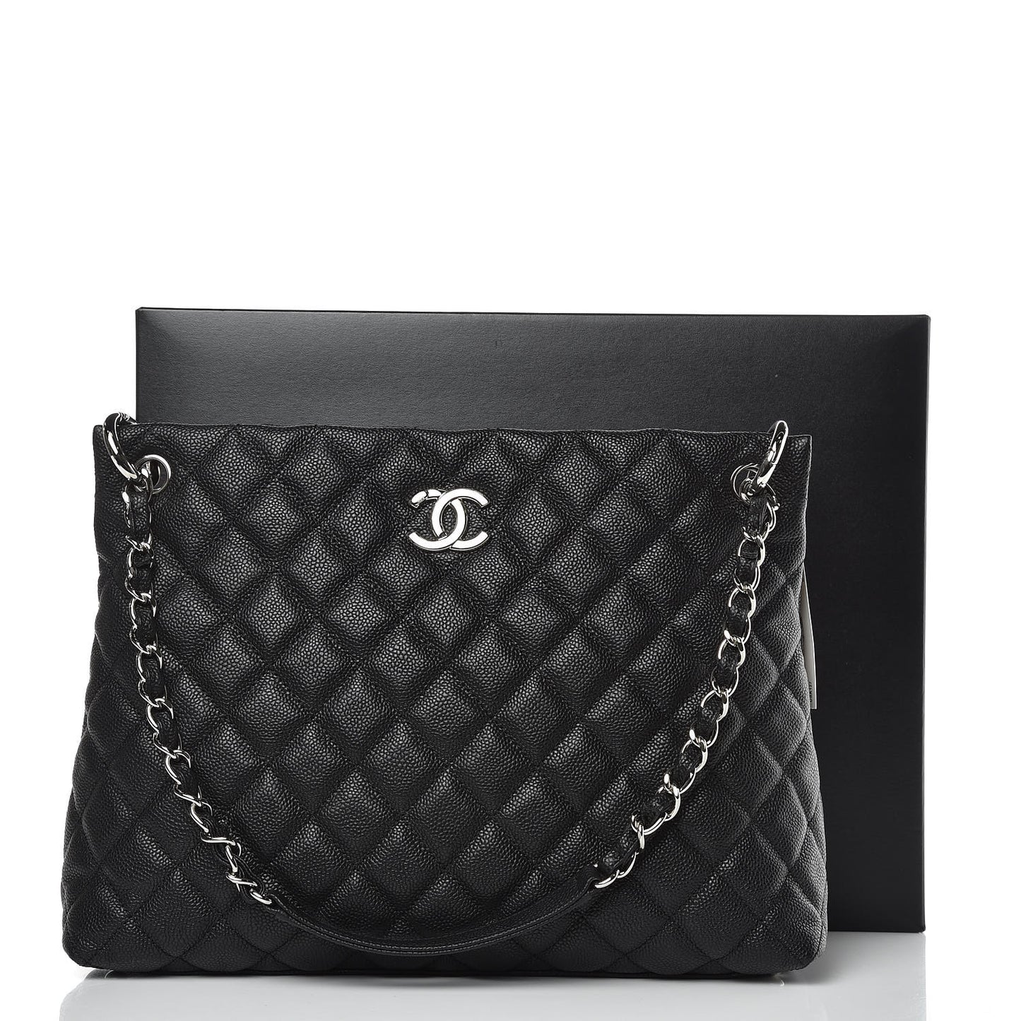 Caviar Quilted CC Shopping Tote Black