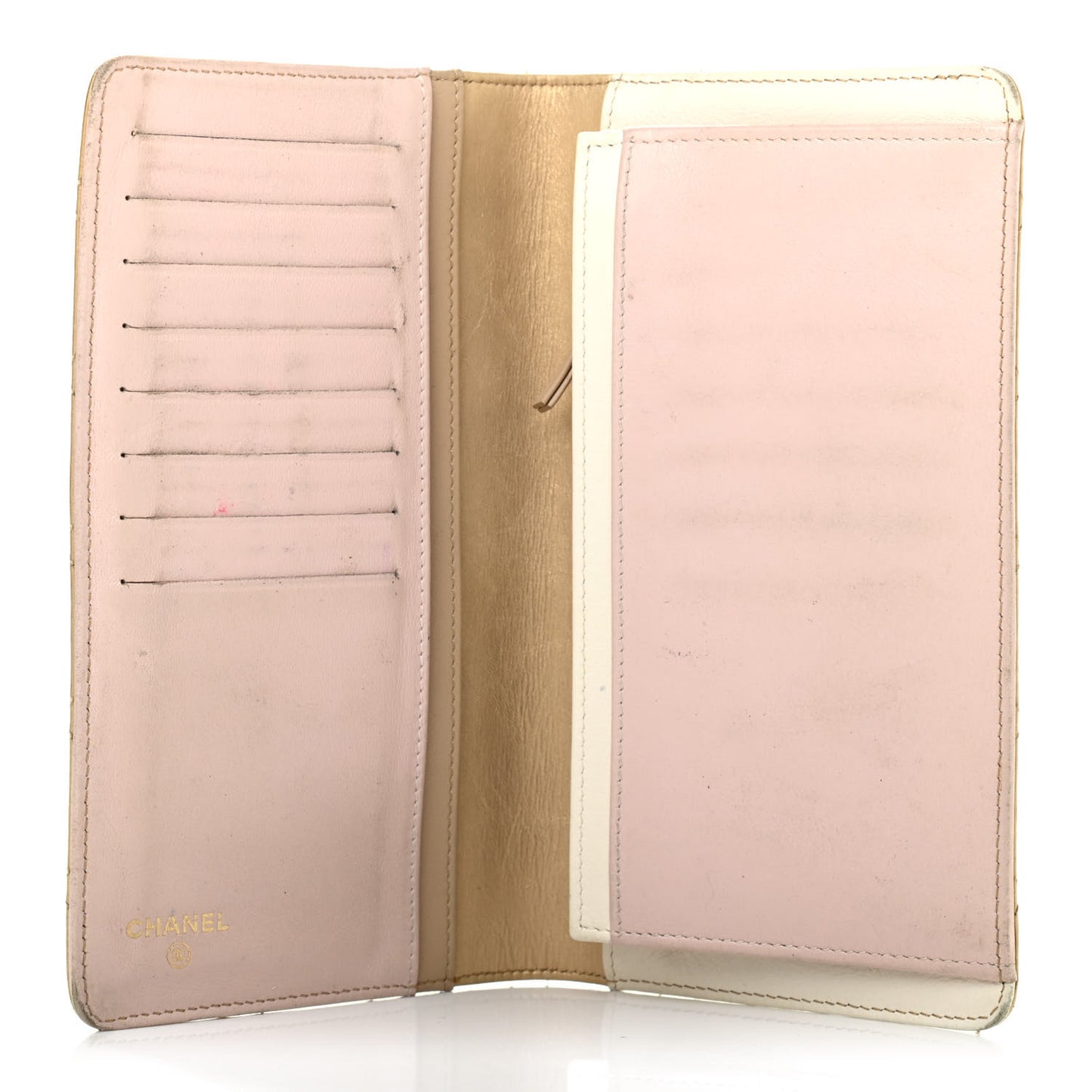 Metallic Calfskin Diamond Stitched Yen Wallet Gold