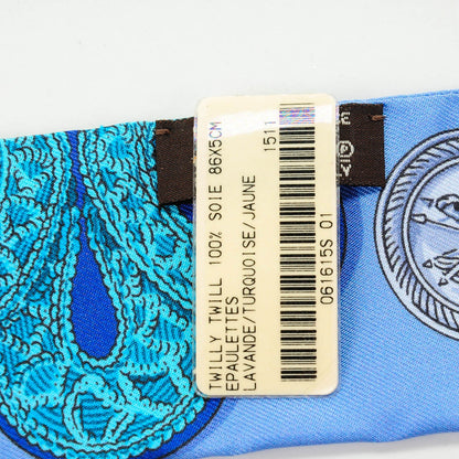Hermes Silk Epaulettes Twilly Lavande Turquoise Jaune 4 of 7