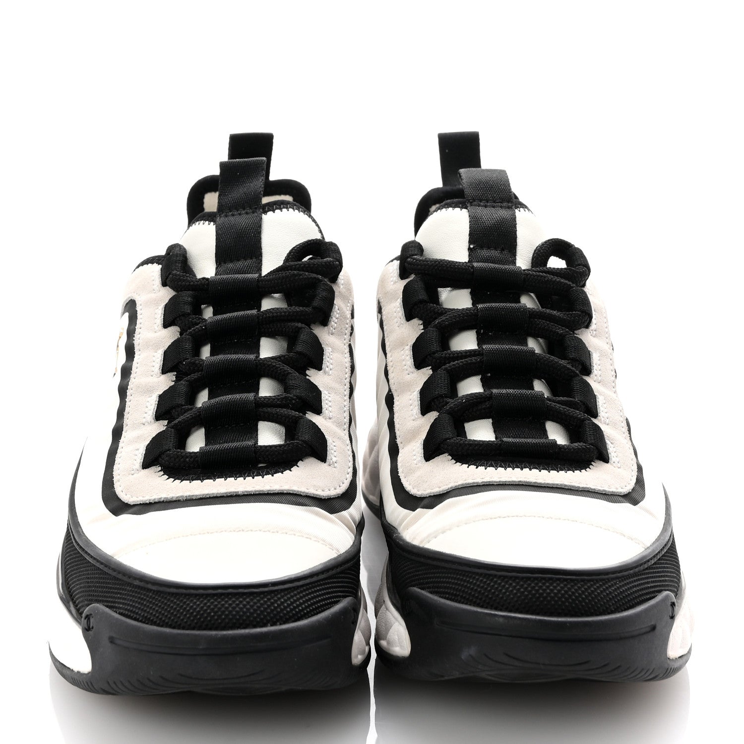 Chanel Suede Calfskin Mixed Fibers CC Sneakers 36.5 White Black 3 of 10