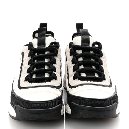 Chanel Suede Calfskin Mixed Fibers CC Sneakers 36.5 White Black 3 of 10