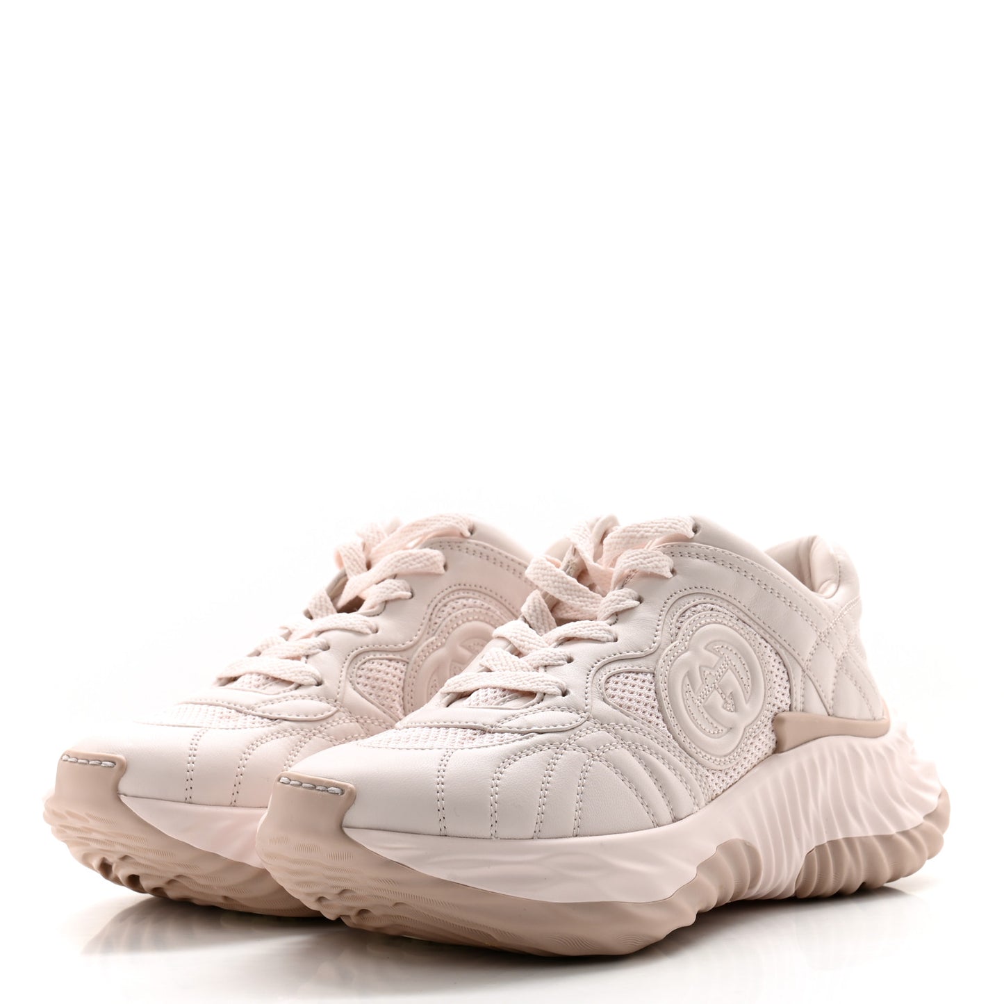 Calfskin Interlocking G Ripple Womens Platform Sneakers 36.5 Light Pink