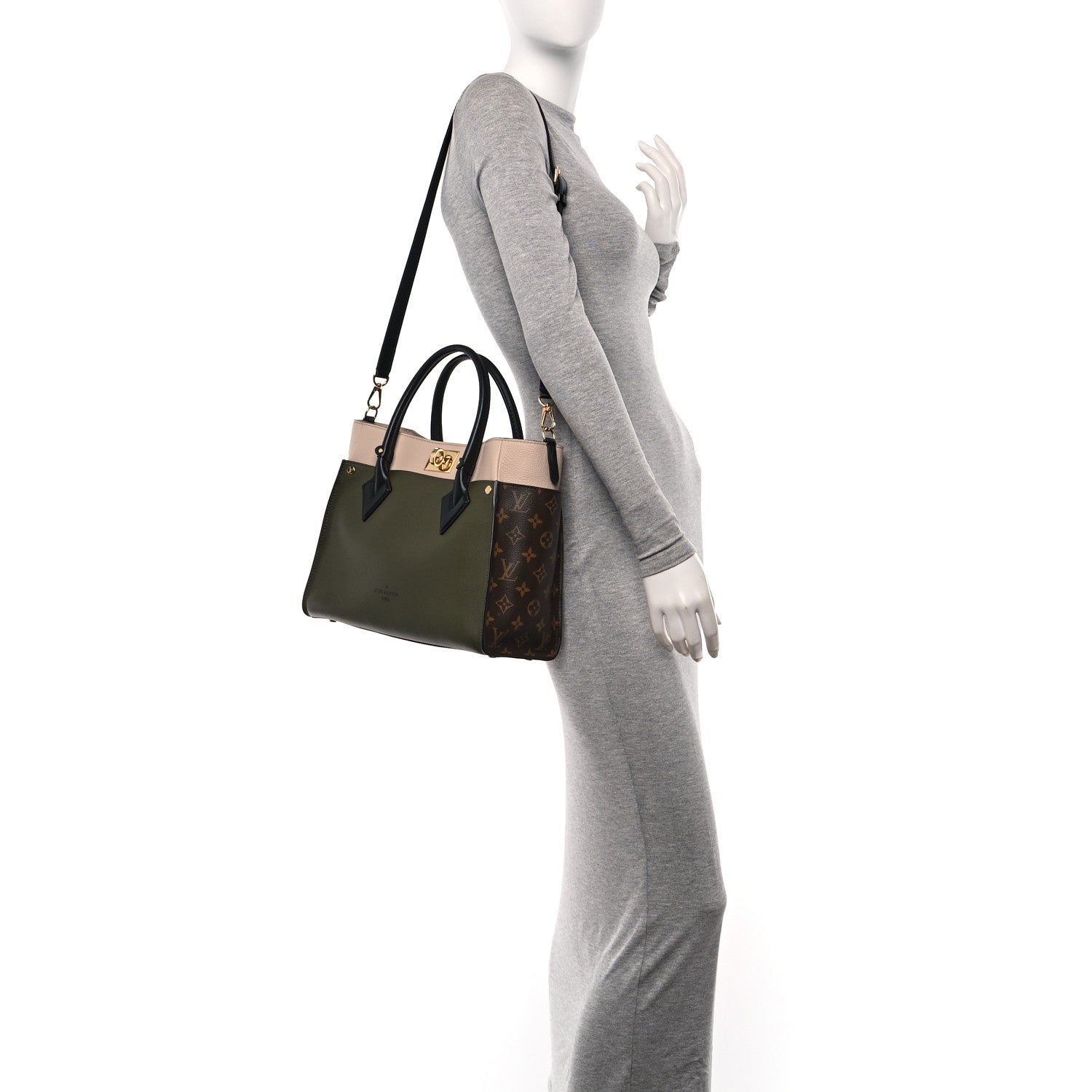 Louis Vuitton Calfskin Monogram On My Side MM Laurier Green Toffee Latte Beige 2 of 9