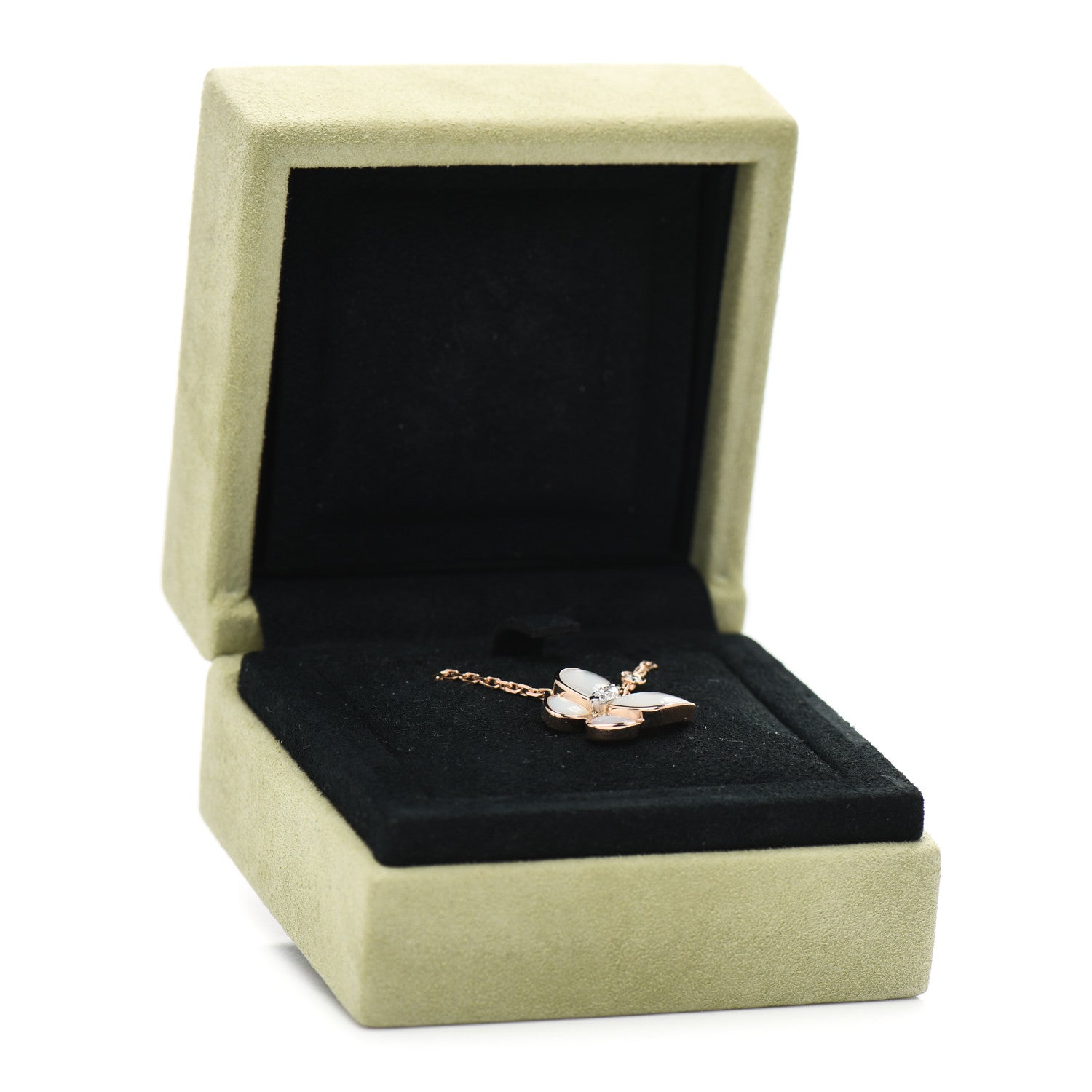 Van Cleef & Arpels 18K Rose Gold Diamond Mother of Pearl Two Butterfly Pendant Necklace 6 of 6