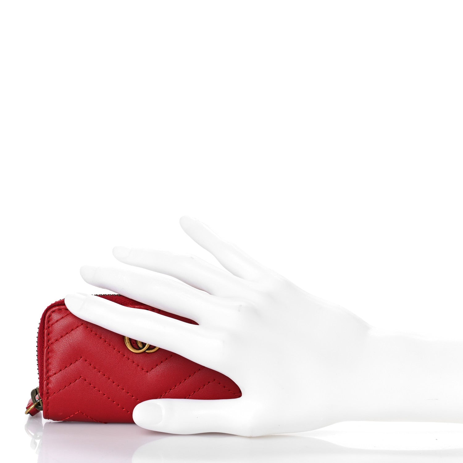 Gucci Calfskin Matelasse GG Marmont Zip Around Key Case Hibiscus Red 2 of 9