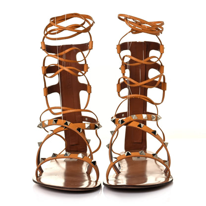 Valentino Garavani Calfskin Rockstud Gladiator Flat Sandals 40 Mandarin Sorbet 3 of 7