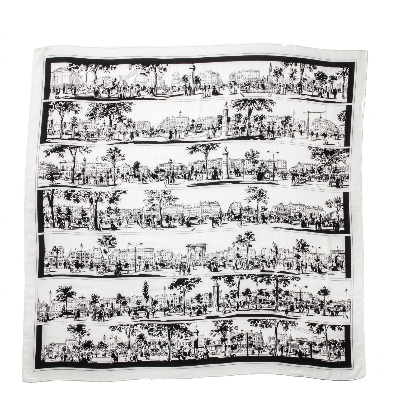 Hermes Cashmere Silk A l'Ombre des Boulevards Shawl 140 White Black 1 of 9
