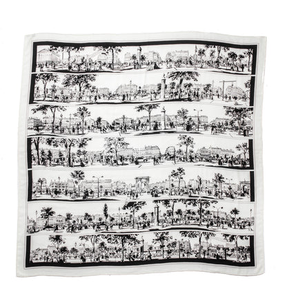 Hermes Cashmere Silk A l'Ombre des Boulevards Shawl 140 White Black 1 of 9