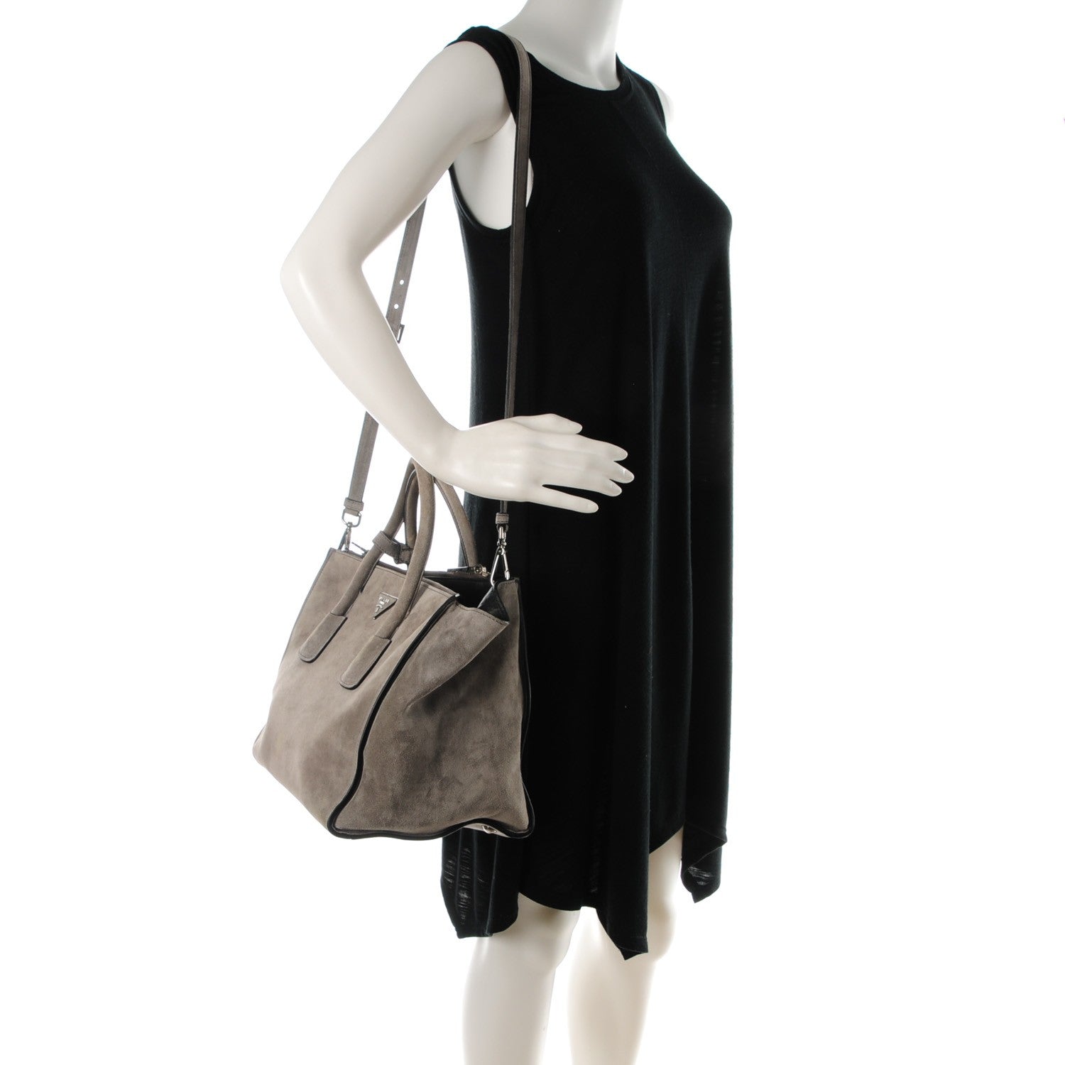 Prada Suede Twin Pocket Tote Acciaio 2 of 9
