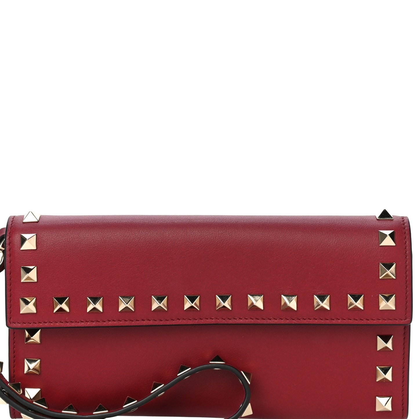 Vitello Rockstud Wristlet Travel Wallet Rubino