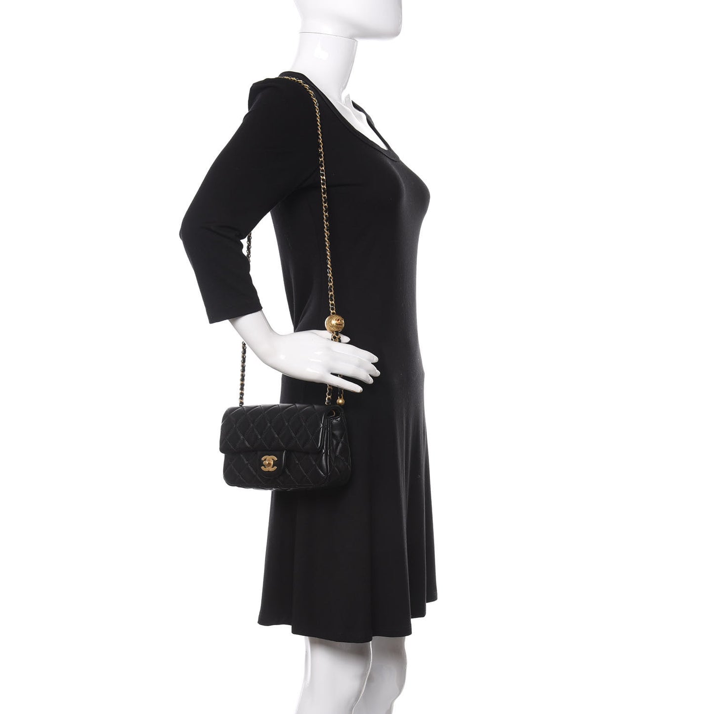 Lambskin Quilted Mini Rectangular Pearl Crush Flap Black