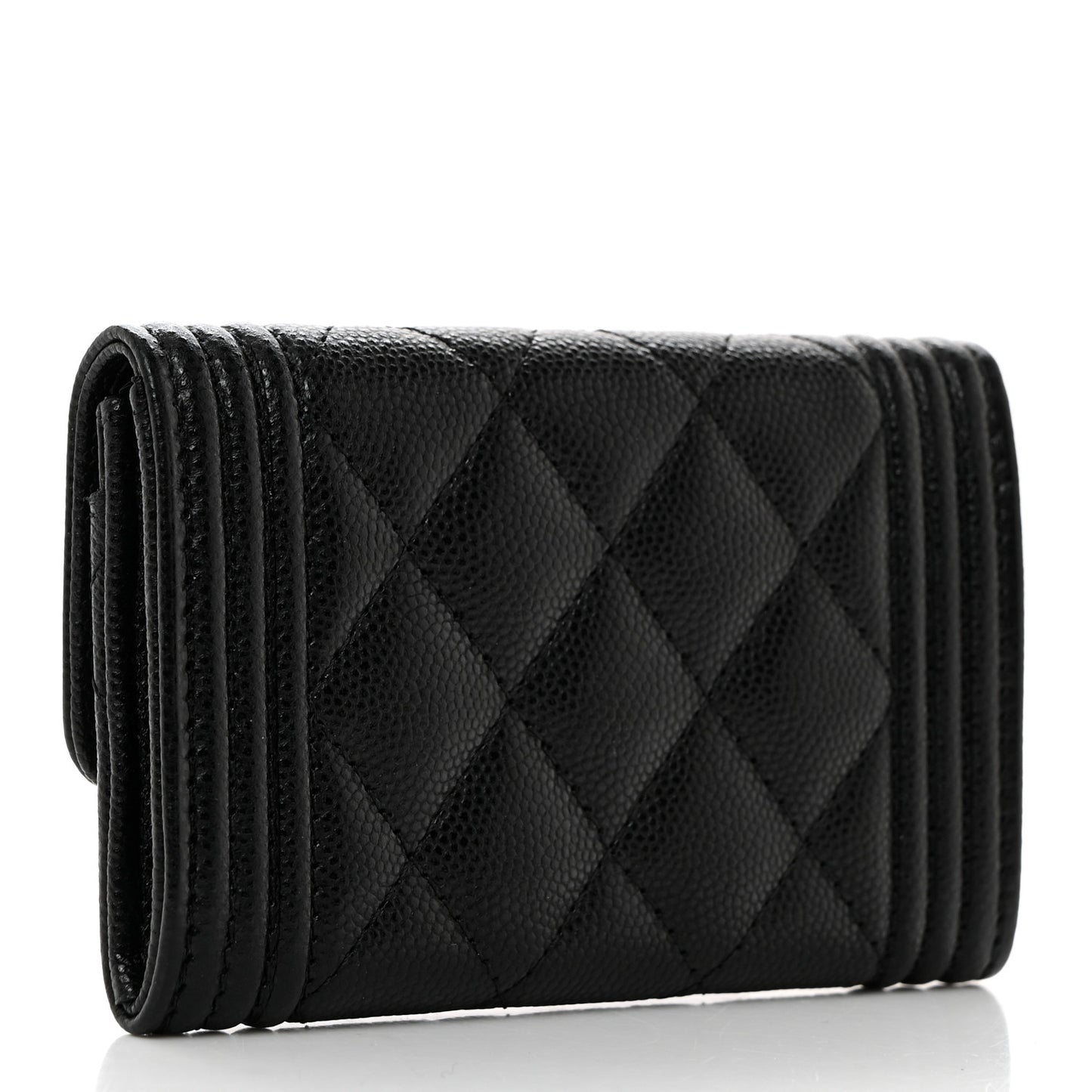 Caviar Quilted Boy Flap Card Holder Black