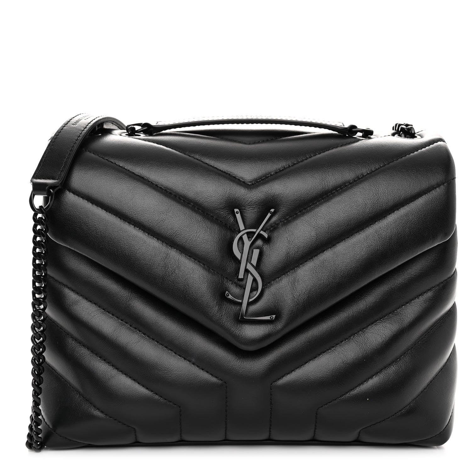 Saint Laurent SAINT LAURENT Calfskin Y Quilted Monogram Monochrome Small Loulou Chain Satchel Black 1 of 9