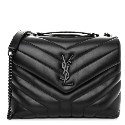 Saint Laurent SAINT LAURENT Calfskin Y Quilted Monogram Monochrome Small Loulou Chain Satchel Black 1 of 9