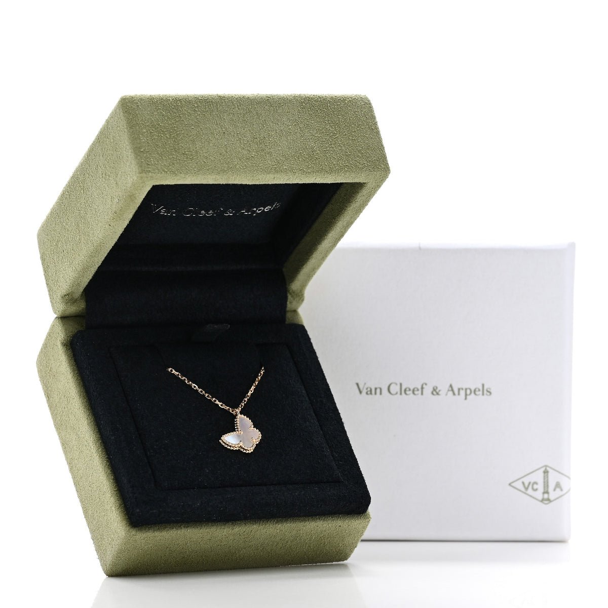 18K Yellow Gold Mother of Pearl Sweet Alhambra Butterfly Pendant Necklace