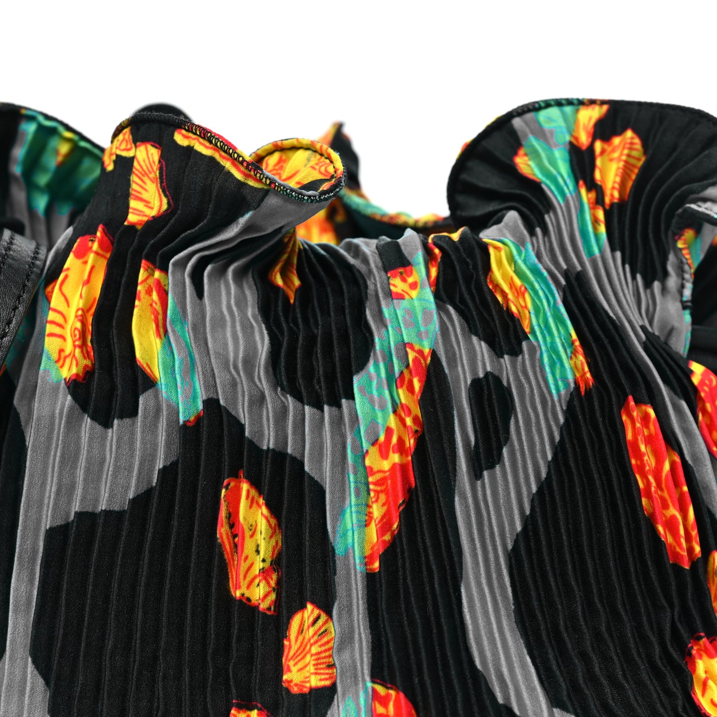 X PAULA'S IBIZA Satin Printed Mini Shell Flamenco Knot Shoulder Bag Black Multicolor