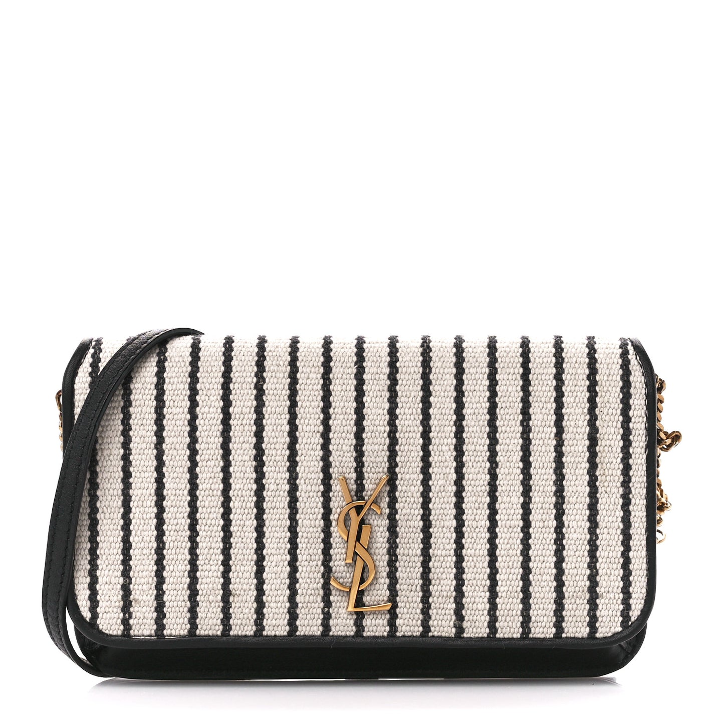 Canvas Striped Phone Holder Crossbody Beige Black