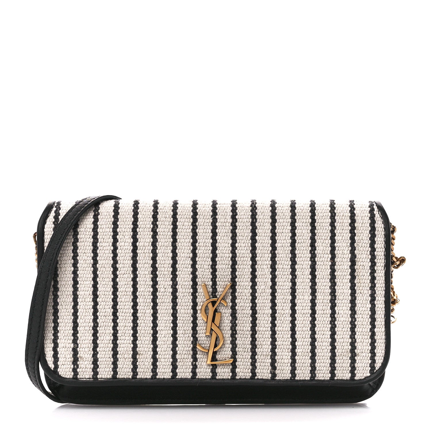 Saint Laurent Canvas Striped Phone Holder Crossbody Beige Black 1 of 10