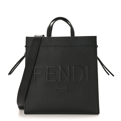 Fendi Vitello Cher Logo Embossed Medium Go To Shopper Tote Black 1 of 8