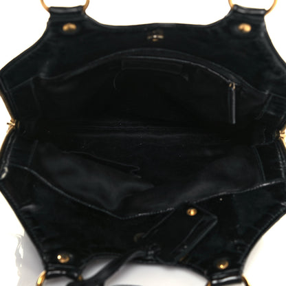 Saint Laurent Glazed Calfskin Crocodile Embossed Tribute Tote Black 5 of 11