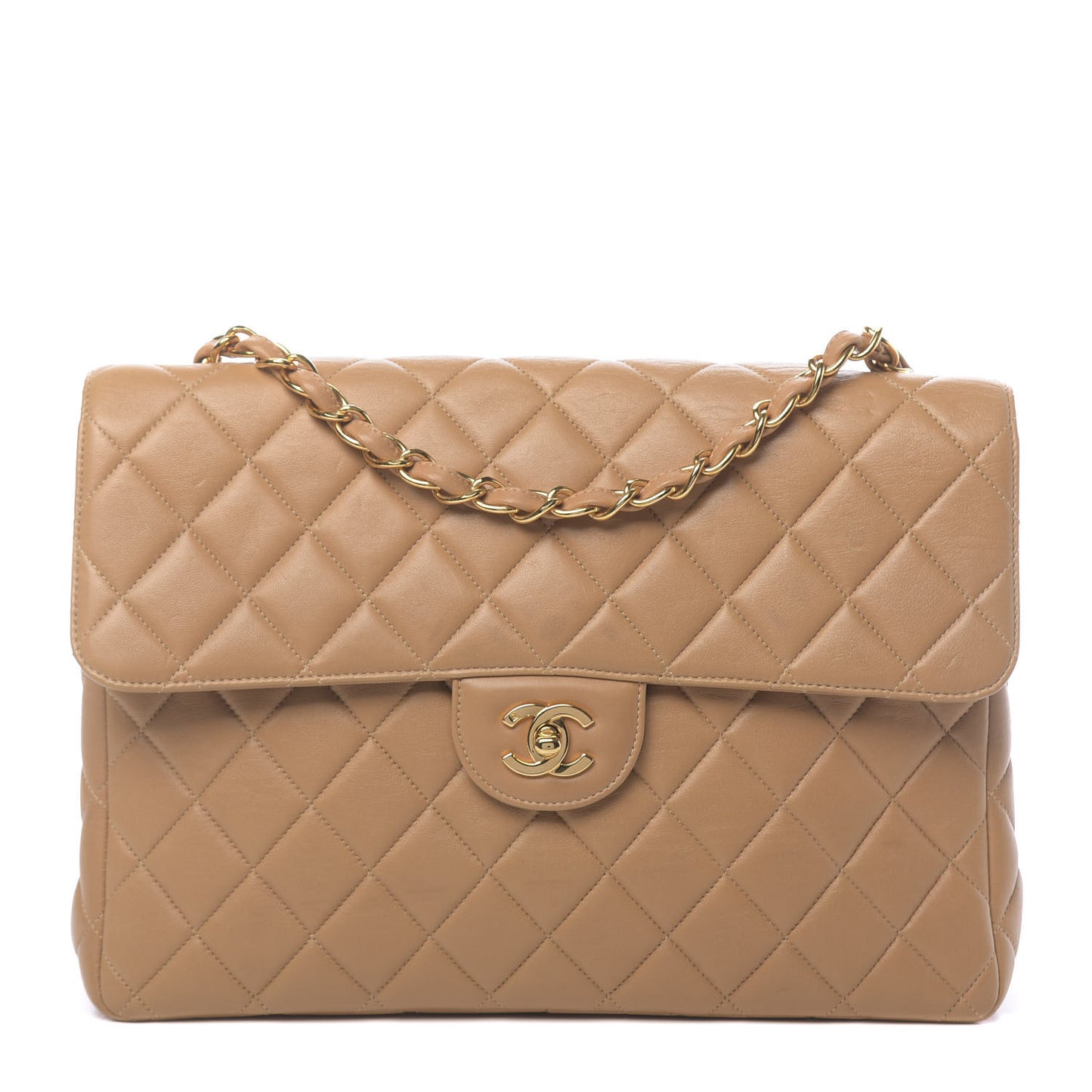 Lambskin Quilted Maxi Single Flap Beige