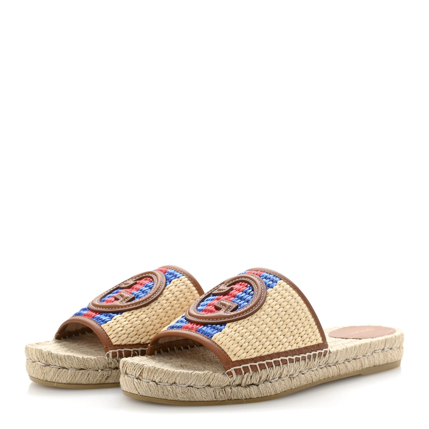 Gucci Raffia Interlocking G Flat Slide Espadrille Sandals 40  Natural Harness Brown 4 of 11