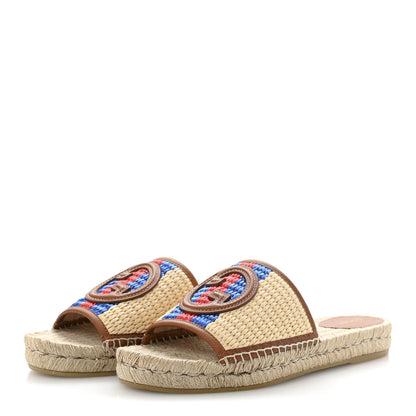 Gucci Raffia Interlocking G Flat Slide Espadrille Sandals 40  Natural Harness Brown 4 of 11