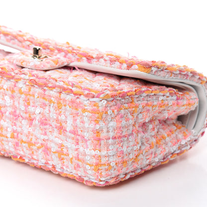 Chanel Tweed Braid Sequin Medium Double Flap White Pink Orange 8 of 12