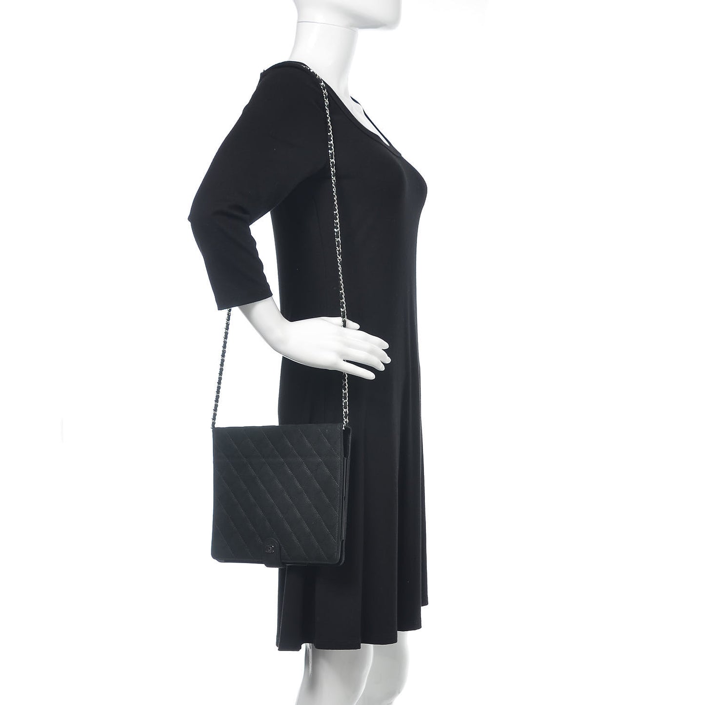 Iridescent Caviar Quilted Crossbody iPad Holder Black