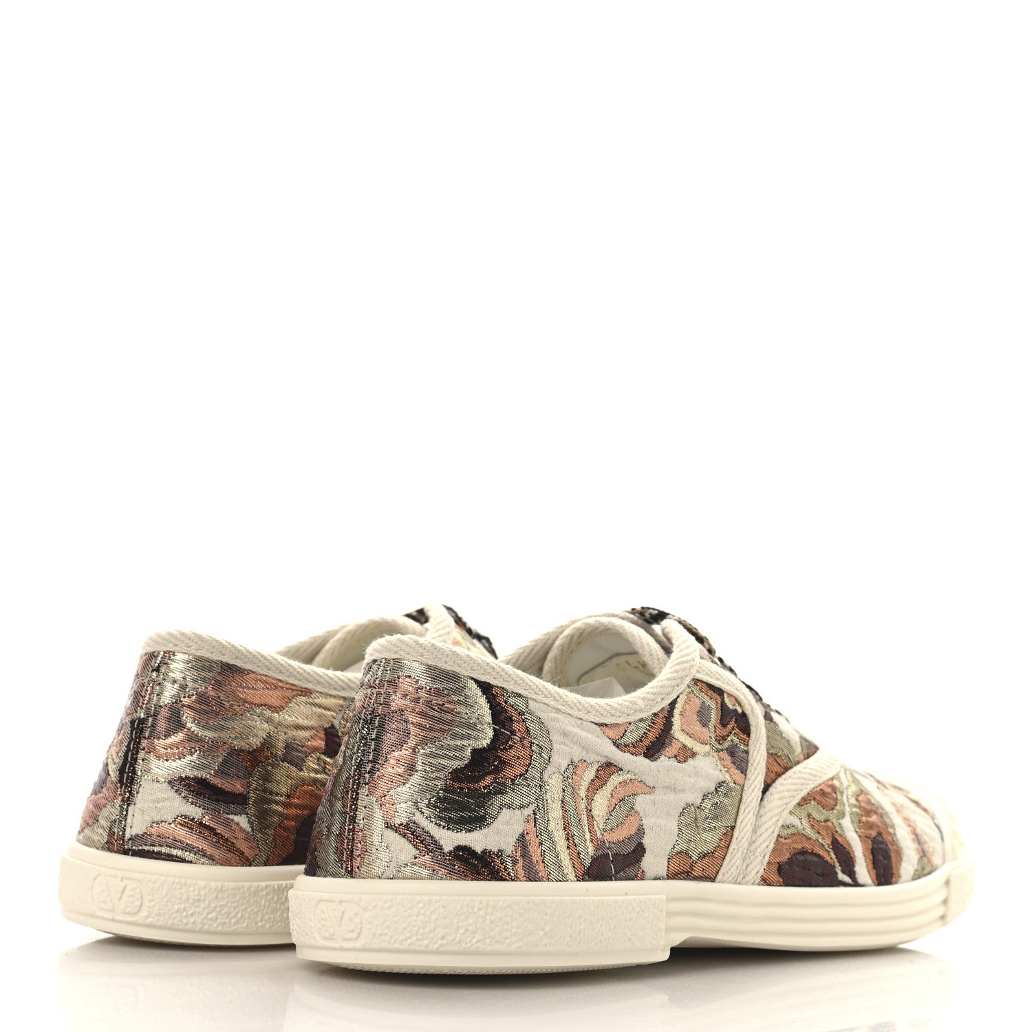 Valentino Garavani Metallic Jacquard Apres L'hiver Womens Bay By Bay Sneakers 37 Ivory Multicolor 5 of 10