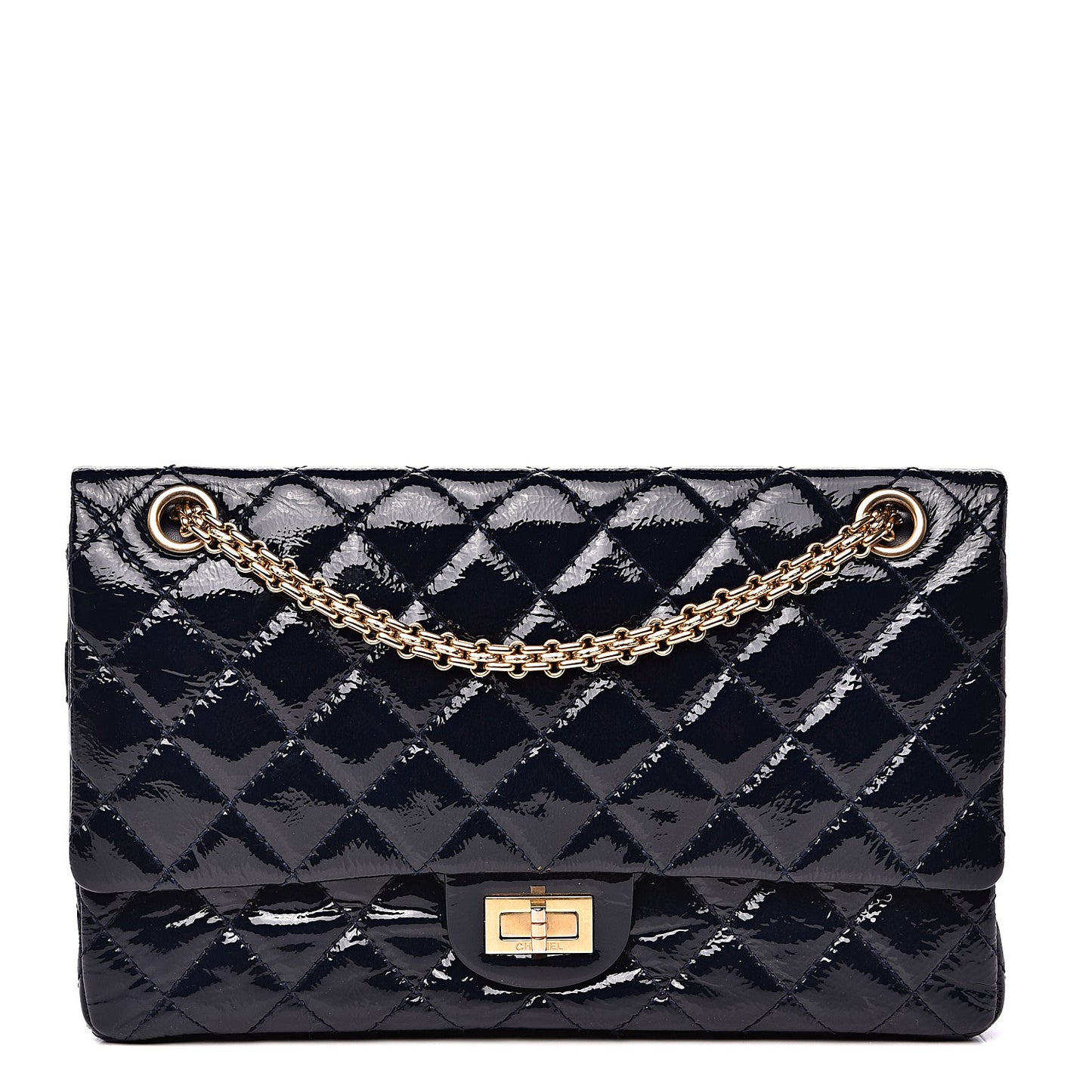 Distressed Patent Quilted 2.55 Reissue 226 Flap Navy