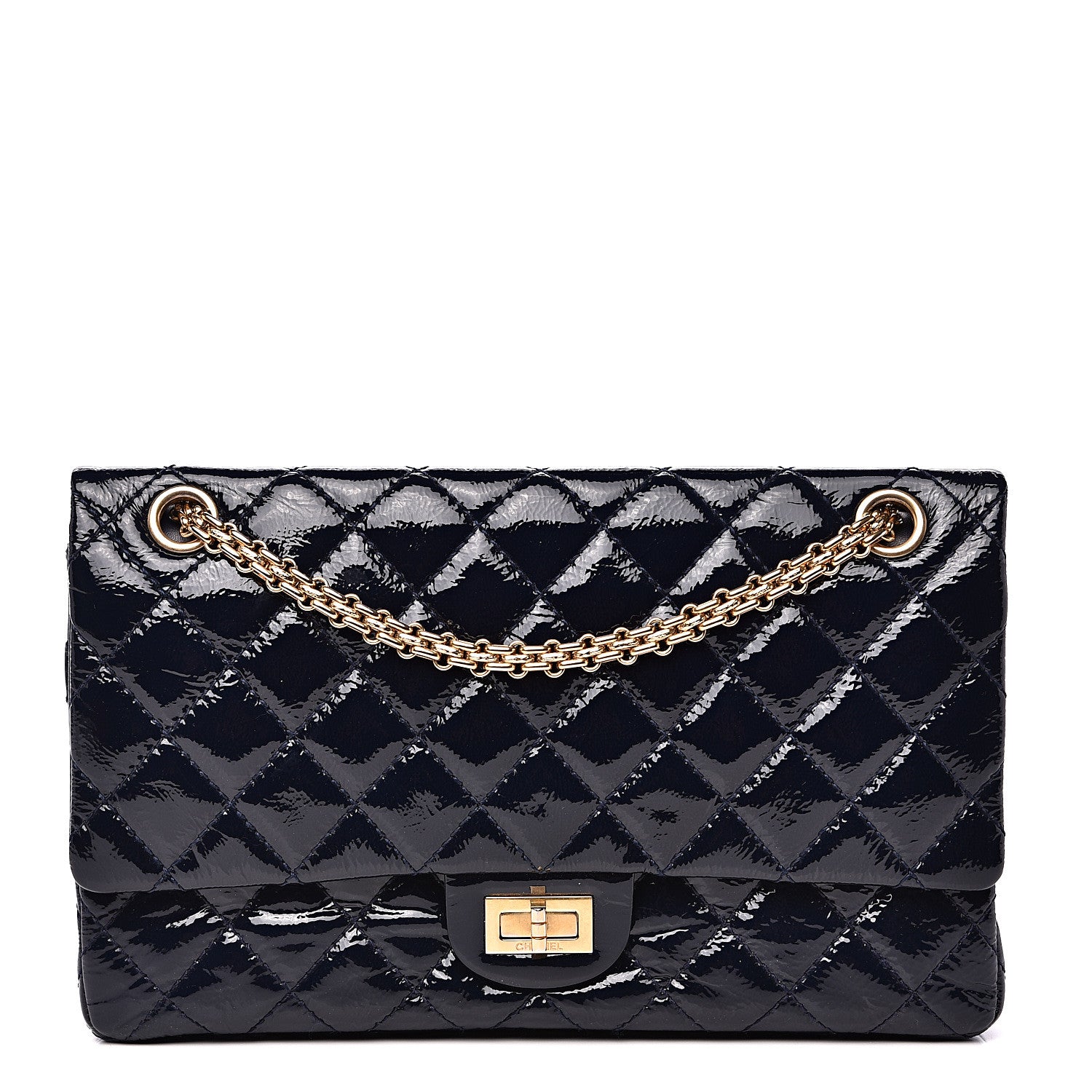 Chanel Distressed Patent Quilted 2.55 Reissue 226 Flap Navy 1 of 14