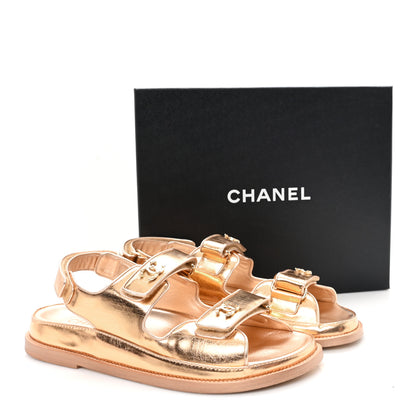 Chanel Metallic Laminated Calfskin Velcro Dad Sandals 40.5 Golden 10 of 10