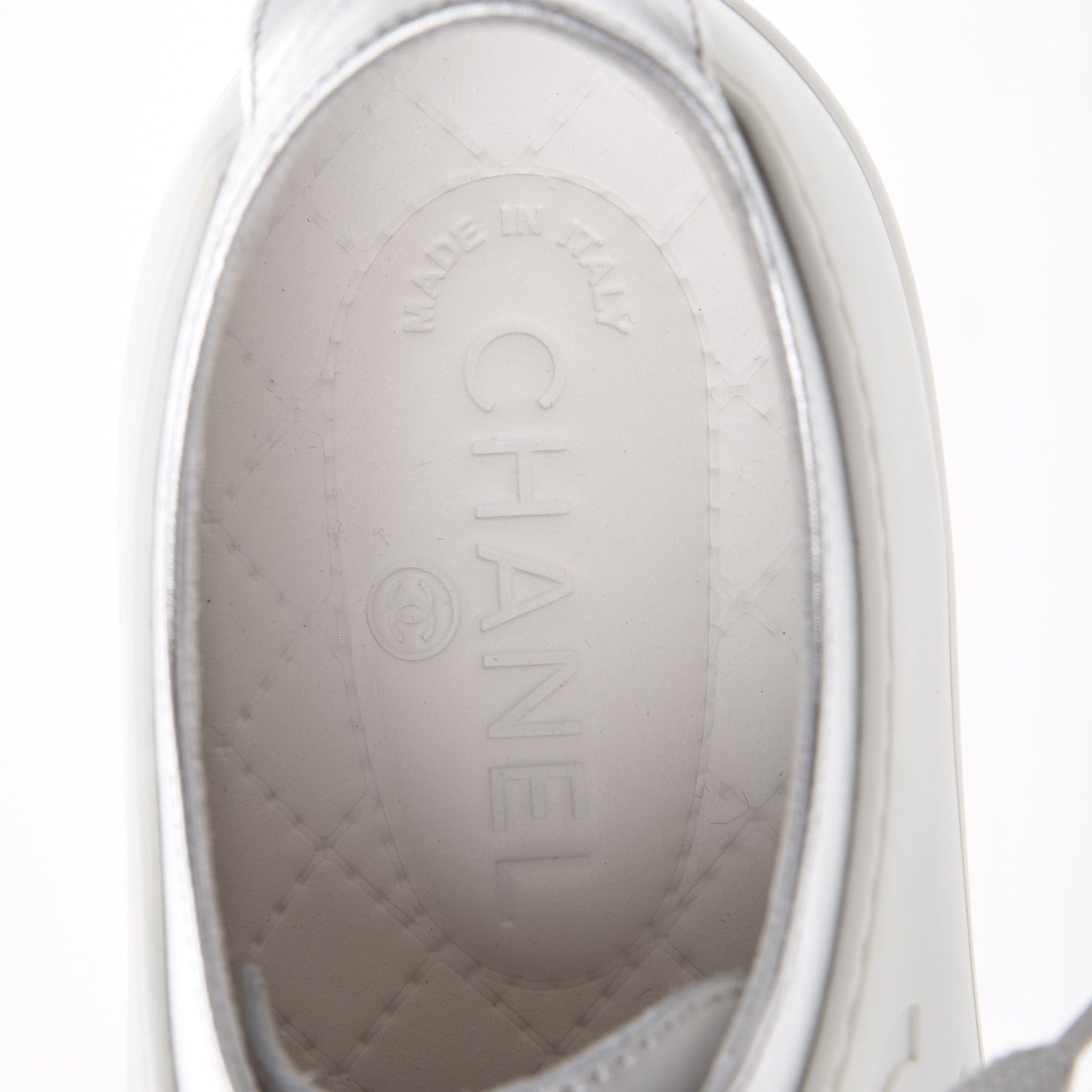 Iridescent Goatskin Sneakers 40.5 White Silver