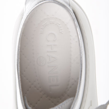 Chanel Iridescent Goatskin Sneakers 40.5 White Silver 8 of 10
