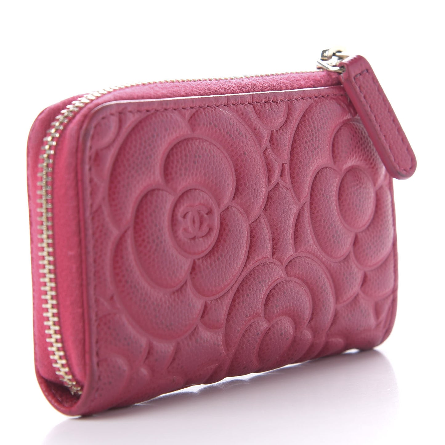 Caviar Camellia Embossed Key Holder Case Fuchsia