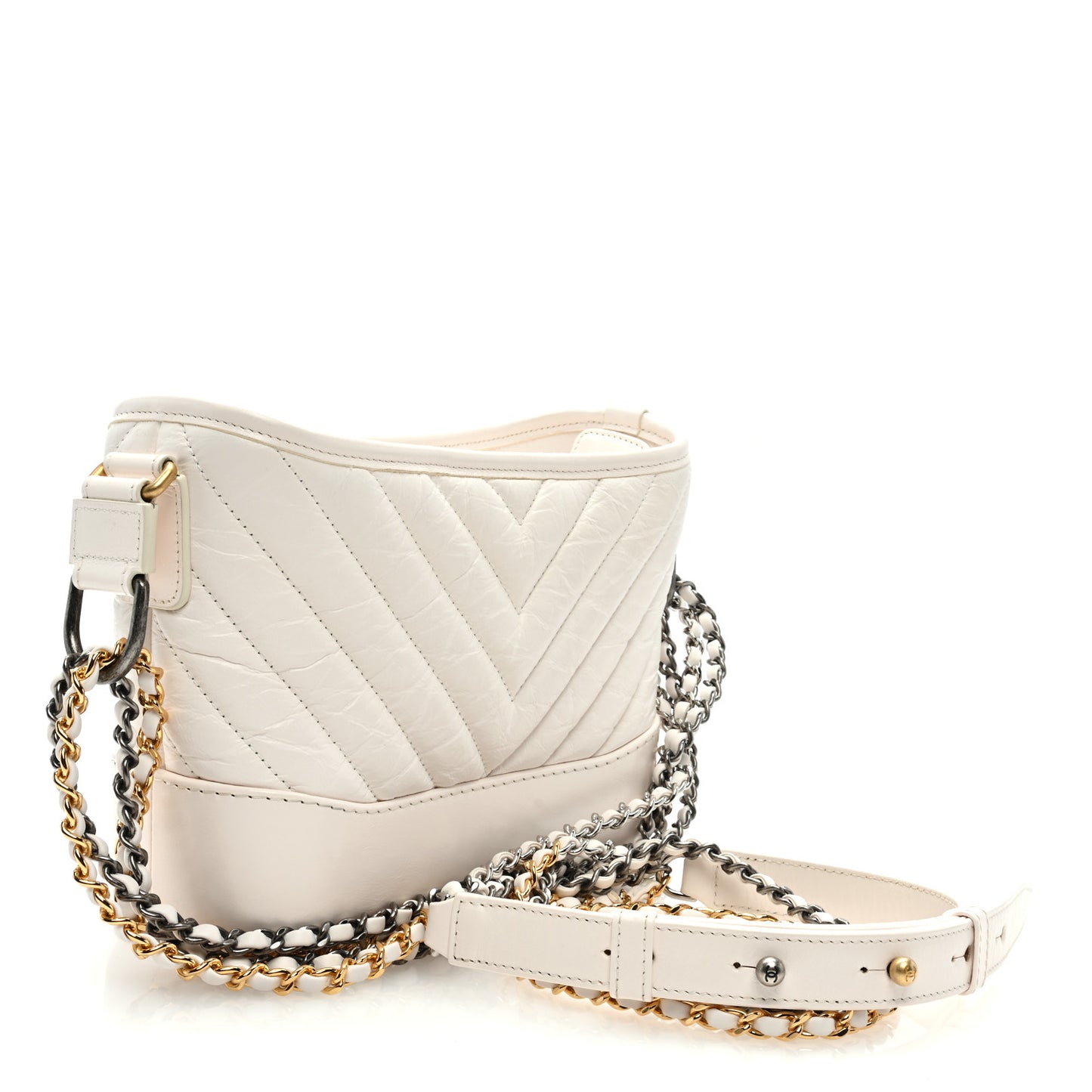 Aged Calfskin Chevron Quilted Small Gabrielle Hobo White