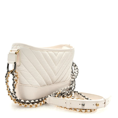 Chanel Aged Calfskin Chevron Quilted Small Gabrielle Hobo White 3 of 9