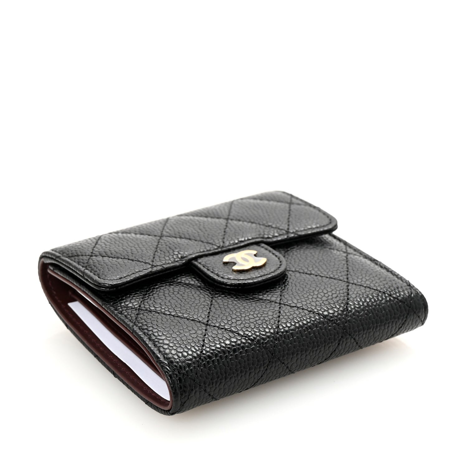 Caviar Quilted Compact Flap Wallet Black