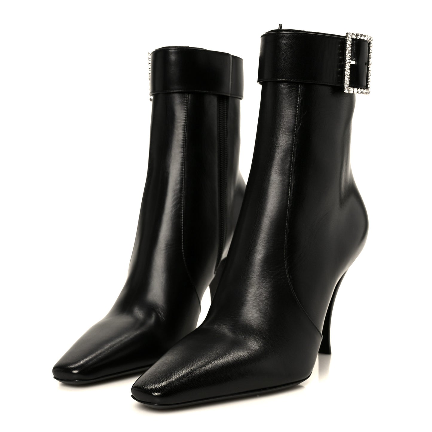 Goatskin Crystal Buckle Claude 90 Ankle Booties 38 Black