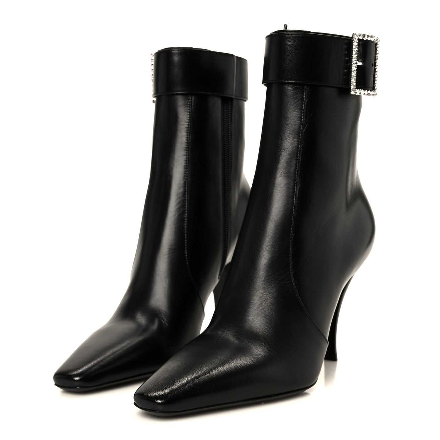 Saint Laurent Goatskin Crystal Buckle Claude 90 Ankle Booties 38 Black 4 of 11